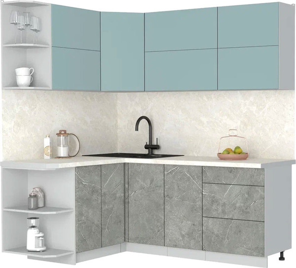 Изображение товара Кухонный гарнитур Интерлиния Мила Матте 1.5x2.0 А (океан/керамика/опал светлый)
