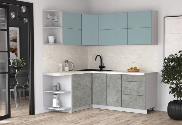 Изображение товара Кухонный гарнитур Интерлиния Мила Матте 1.5x2.0 А (океан/керамика/опал светлый)