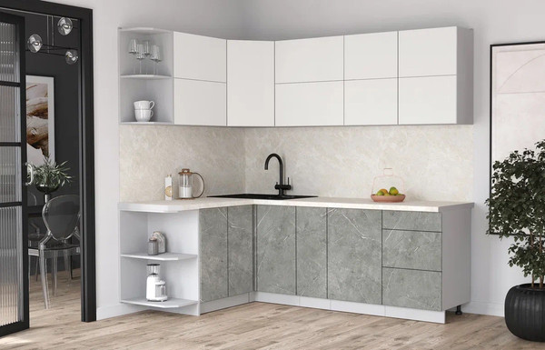 Изображение товара Кухонный гарнитур Интерлиния Мила Матте 1.5x2.3 А (белый/керамика/опал светлый)