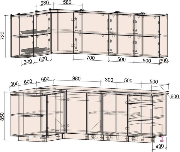Изображение товара Кухонный гарнитур Интерлиния Мила Матте 1.5x2.3 А (белый/керамика/опал светлый)