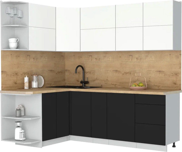 Изображение товара Кухонный гарнитур Интерлиния Мила Матте 1.5x2.3 А (белый/черный/дуб бунратти)