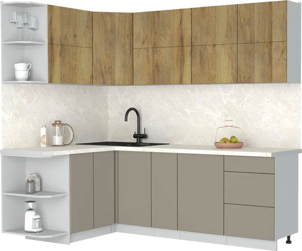Изображение товара Кухонный гарнитур Интерлиния Мила Матте 1.5x2.3 А (дуб вотан/луна/опал светлый)