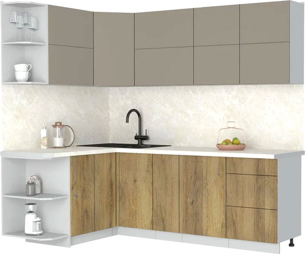 Изображение товара Кухонный гарнитур Интерлиния Мила Матте 1.5x2.3 А (луна/дуб вотан/опал светлый)