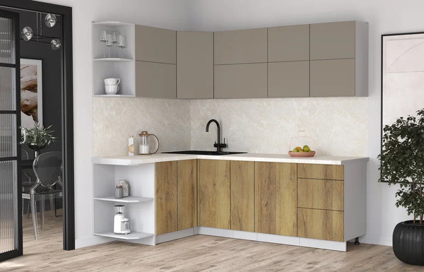 Изображение товара Кухонный гарнитур Интерлиния Мила Матте 1.5x2.3 А (луна/дуб вотан/опал светлый)