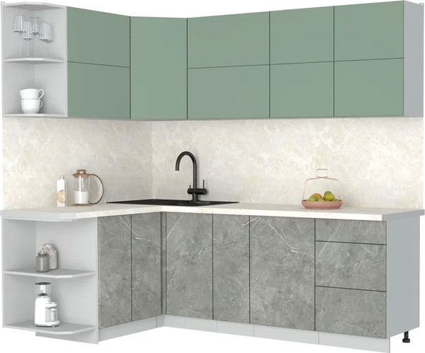 Изображение товара Кухонный гарнитур Интерлиния Мила Матте 1.5x2.3 А (мята/керамика/опал светлый)