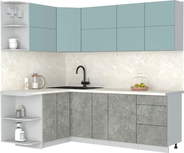 Изображение товара Кухонный гарнитур Интерлиния Мила Матте 1.5x2.3 А (океан/керамика/опал светлый)