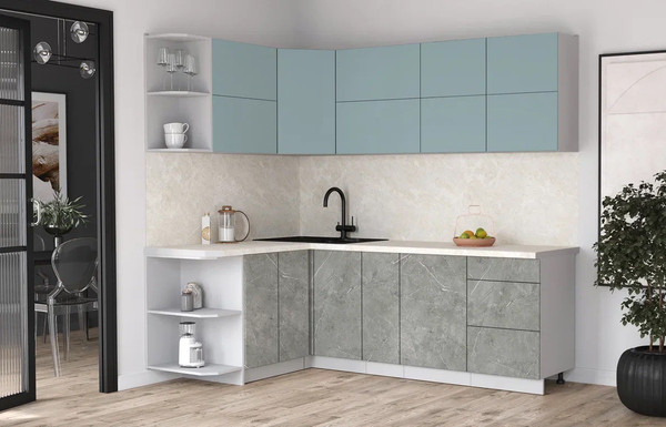 Изображение товара Кухонный гарнитур Интерлиния Мила Матте 1.5x2.3 А (океан/керамика/опал светлый)