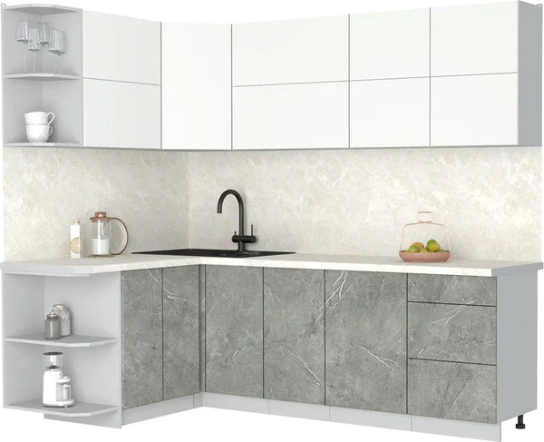 Изображение товара Кухонный гарнитур Интерлиния Мила Матте 1.5x2.4 А (белый/керамика/опал светлый)