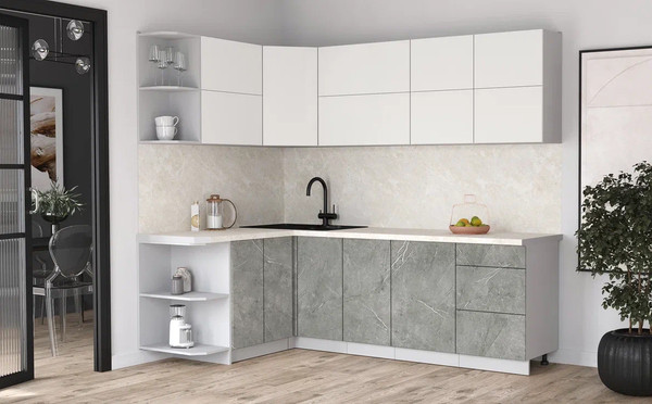 Изображение товара Кухонный гарнитур Интерлиния Мила Матте 1.5x2.4 А (белый/керамика/опал светлый)