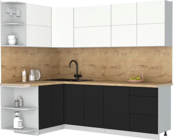 Изображение товара Кухонный гарнитур Интерлиния Мила Матте 1.5x2.4 А (белый/черный/дуб бунратти)