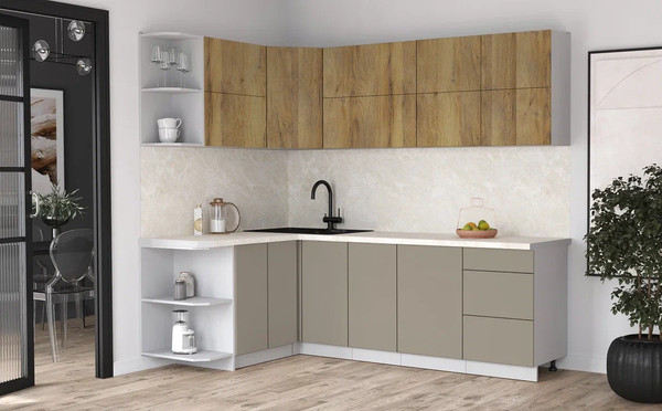 Изображение товара Кухонный гарнитур Интерлиния Мила Матте 1.5x2.4 А (дуб вотан/луна/опал светлый)