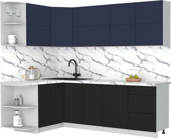 Изображение товара Кухонный гарнитур Интерлиния Мила Матте 1.5x2.4 А (индиго/черный/белый гранит)