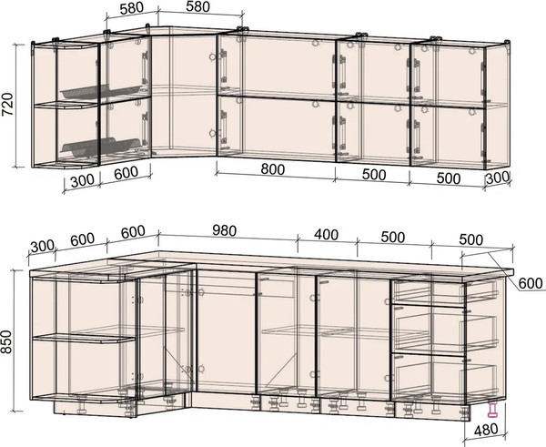Изображение товара Кухонный гарнитур Интерлиния Мила Матте 1.5x2.4 А (керамика/керамика/опал светлый)