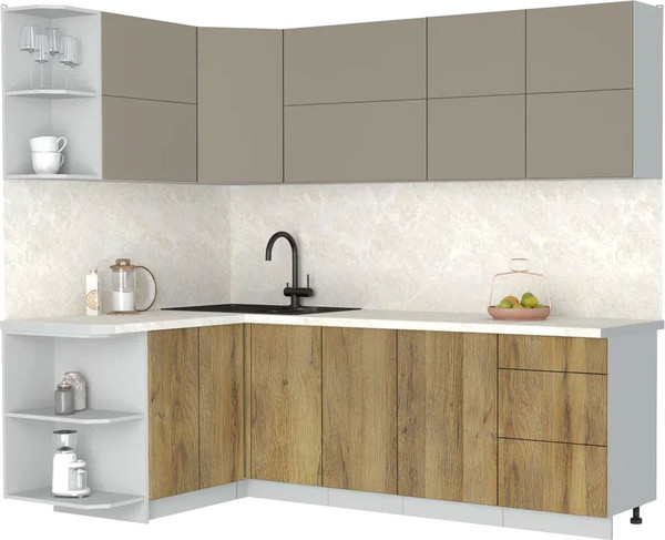 Изображение товара Кухонный гарнитур Интерлиния Мила Матте 1.5x2.4 А (луна/дуб вотан/опал светлый)