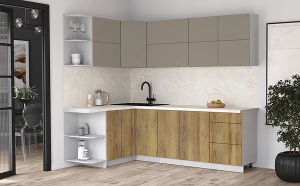 Изображение товара Кухонный гарнитур Интерлиния Мила Матте 1.5x2.4 А (луна/дуб вотан/опал светлый)