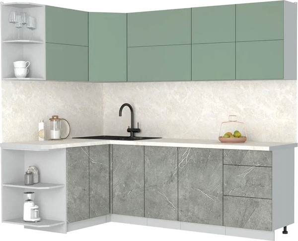 Изображение товара Кухонный гарнитур Интерлиния Мила Матте 1.5x2.4 А (мята/керамика/опал светлый)