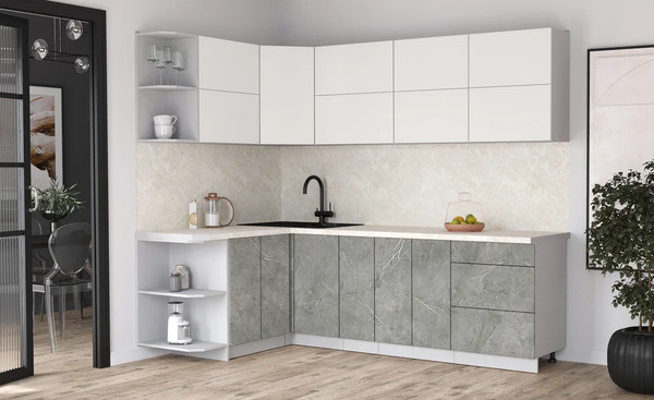 Изображение товара Кухонный гарнитур Интерлиния Мила Матте 1.5x2.5 А (белый/керамика/опал светлый)