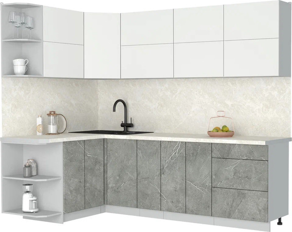 Изображение товара Кухонный гарнитур Интерлиния Мила Матте 1.5x2.5 А (белый/керамика/опал светлый)