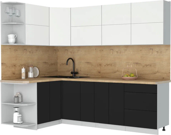 Изображение товара Кухонный гарнитур Интерлиния Мила Матте 1.5x2.5 А (белый/черный/дуб бунратти)