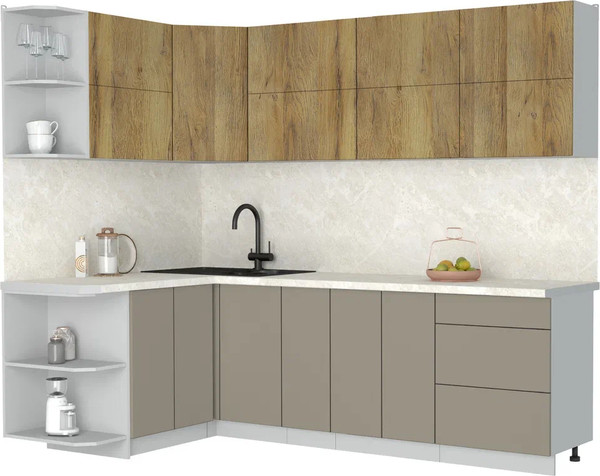 Изображение товара Кухонный гарнитур Интерлиния Мила Матте 1.5x2.5 А (дуб вотан/луна/опал светлый)