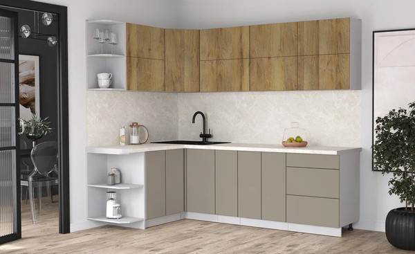 Изображение товара Кухонный гарнитур Интерлиния Мила Матте 1.5x2.5 А (дуб вотан/луна/опал светлый)