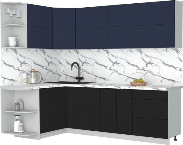Изображение товара Кухонный гарнитур Интерлиния Мила Матте 1.5x2.5 А (индиго/черный/белый гранит)