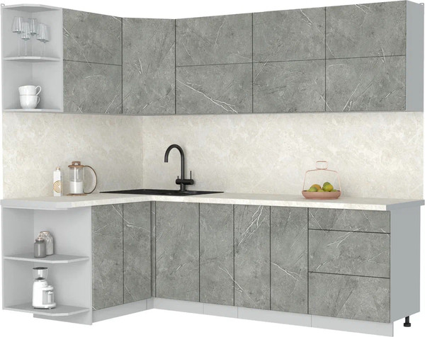 Изображение товара Кухонный гарнитур Интерлиния Мила Матте 1.5x2.5 А (керамика/керамика/опал светлый)