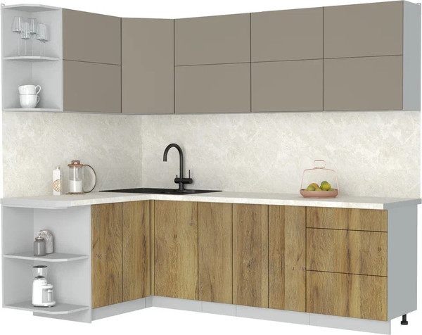 Изображение товара Кухонный гарнитур Интерлиния Мила Матте 1.5x2.5 А (луна/дуб вотан/опал светлый)