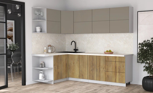 Изображение товара Кухонный гарнитур Интерлиния Мила Матте 1.5x2.5 А (луна/дуб вотан/опал светлый)