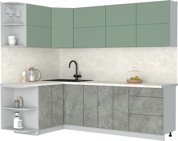 Изображение товара Кухонный гарнитур Интерлиния Мила Матте 1.5x2.5 А (мята/керамика/опал светлый)