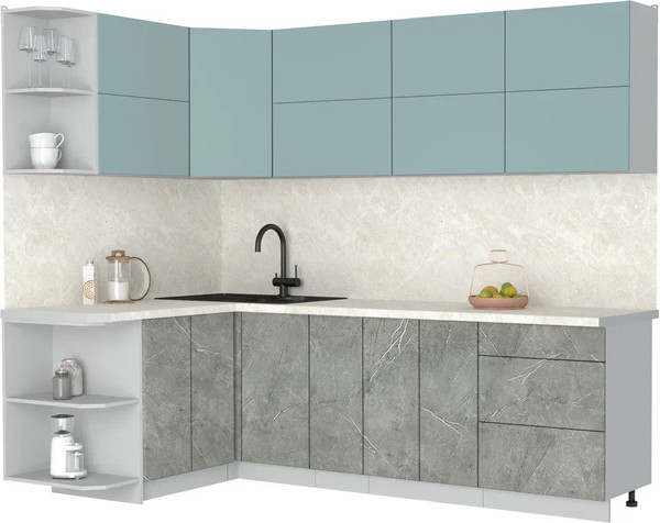 Изображение товара Кухонный гарнитур Интерлиния Мила Матте 1.5x2.5 А (океан/керамика/опал светлый)
