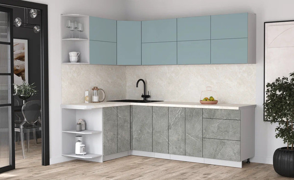 Изображение товара Кухонный гарнитур Интерлиния Мила Матте 1.5x2.5 А (океан/керамика/опал светлый)