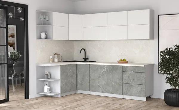 Изображение товара Кухонный гарнитур Интерлиния Мила Матте 1.5x2.6 А (белый/керамика/опал светлый)