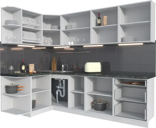 Изображение товара Кухонный гарнитур Интерлиния Мила Матте 1.5x2.6 А (белый/керамика/опал светлый)