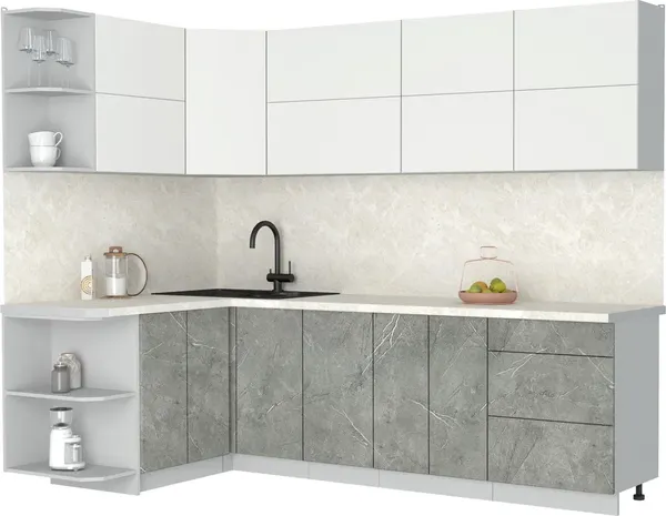 Изображение товара Кухонный гарнитур Интерлиния Мила Матте 1.5x2.6 А (белый/керамика/опал светлый)