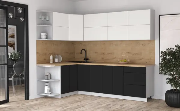 Изображение товара Кухонный гарнитур Интерлиния Мила Матте 1.5x2.6 А (белый/черный/дуб бунратти)