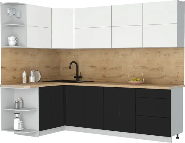 Изображение товара Кухонный гарнитур Интерлиния Мила Матте 1.5x2.6 А (белый/черный/дуб бунратти)