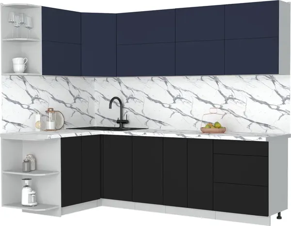 Изображение товара Кухонный гарнитур Интерлиния Мила Матте 1.5x2.6 А (индиго/черный/белый гранит)