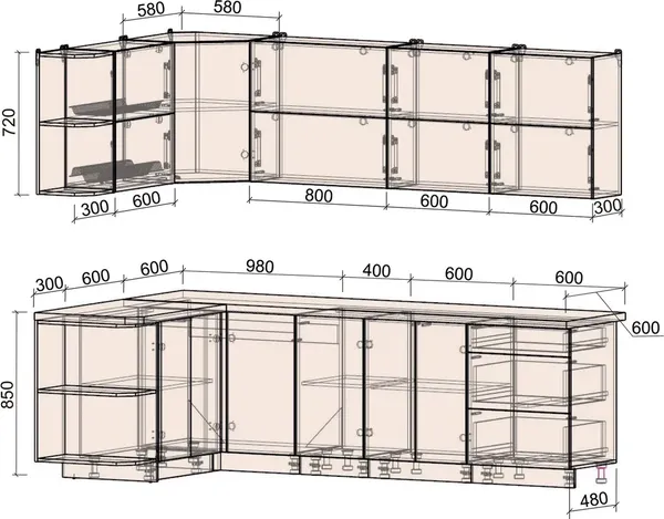 Изображение товара Кухонный гарнитур Интерлиния Мила Матте 1.5x2.6 А (индиго/черный/белый гранит)