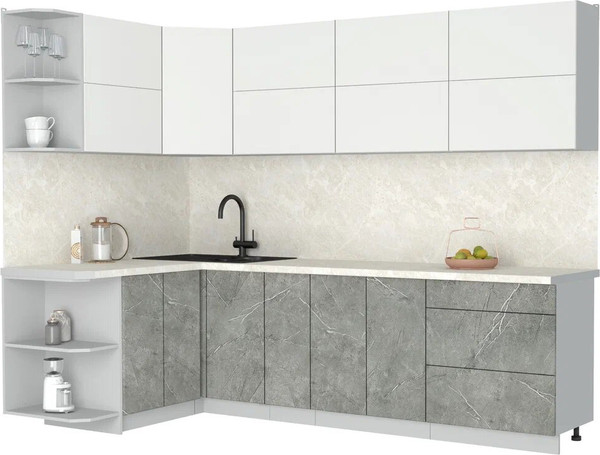 Изображение товара Кухонный гарнитур Интерлиния Мила Матте 1.5x2.7 А (белый/керамика/опал светлый)