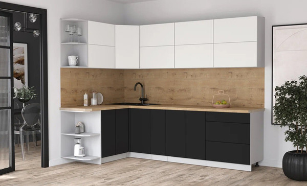 Изображение товара Кухонный гарнитур Интерлиния Мила Матте 1.5x2.7 А (белый/черный/дуб бунратти)