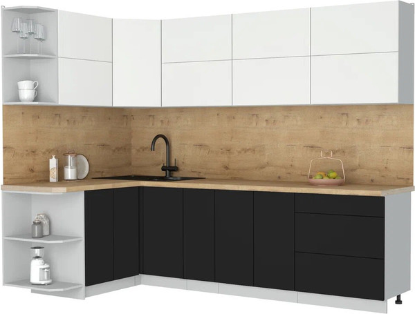 Изображение товара Кухонный гарнитур Интерлиния Мила Матте 1.5x2.7 А (белый/черный/дуб бунратти)
