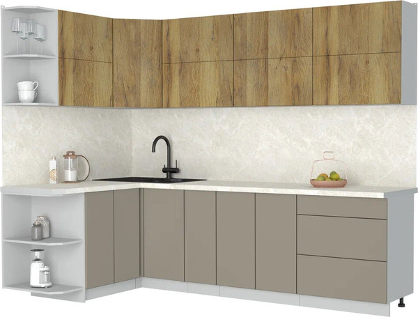 Изображение товара Кухонный гарнитур Интерлиния Мила Матте 1.5x2.7 А (дуб вотан/луна/опал светлый)