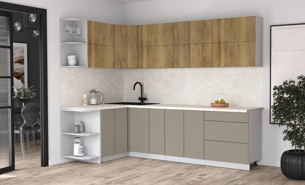 Изображение товара Кухонный гарнитур Интерлиния Мила Матте 1.5x2.7 А (дуб вотан/луна/опал светлый)