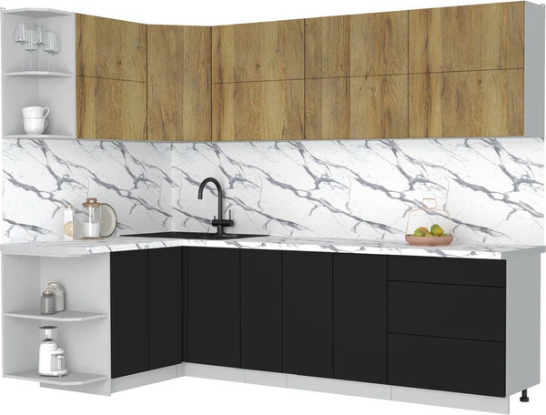 Изображение товара Кухонный гарнитур Интерлиния Мила Матте 1.5x2.7 А (дуб вотан/черный/белый гранит)