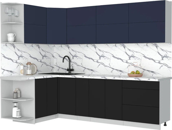 Изображение товара Кухонный гарнитур Интерлиния Мила Матте 1.5x2.7 А (индиго/черный/белый гранит)