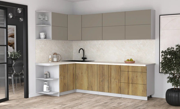 Изображение товара Кухонный гарнитур Интерлиния Мила Матте 1.5x2.7 А (луна/дуб вотан/опал светлый)