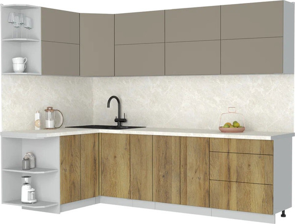 Изображение товара Кухонный гарнитур Интерлиния Мила Матте 1.5x2.7 А (луна/дуб вотан/опал светлый)
