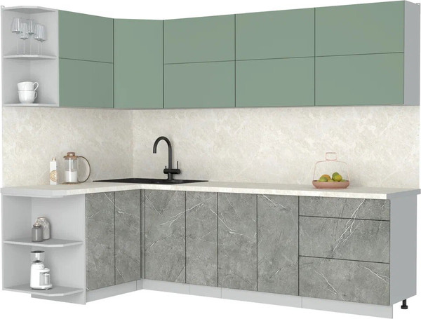 Изображение товара Кухонный гарнитур Интерлиния Мила Матте 1.5x2.7 А (мята/керамика/опал светлый)