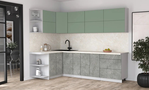 Изображение товара Кухонный гарнитур Интерлиния Мила Матте 1.5x2.7 А (мята/керамика/опал светлый)